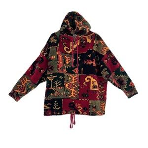 Vintage MY-T Southwestern Patchwork Tribal Fleece Pullover Hoodie Size M